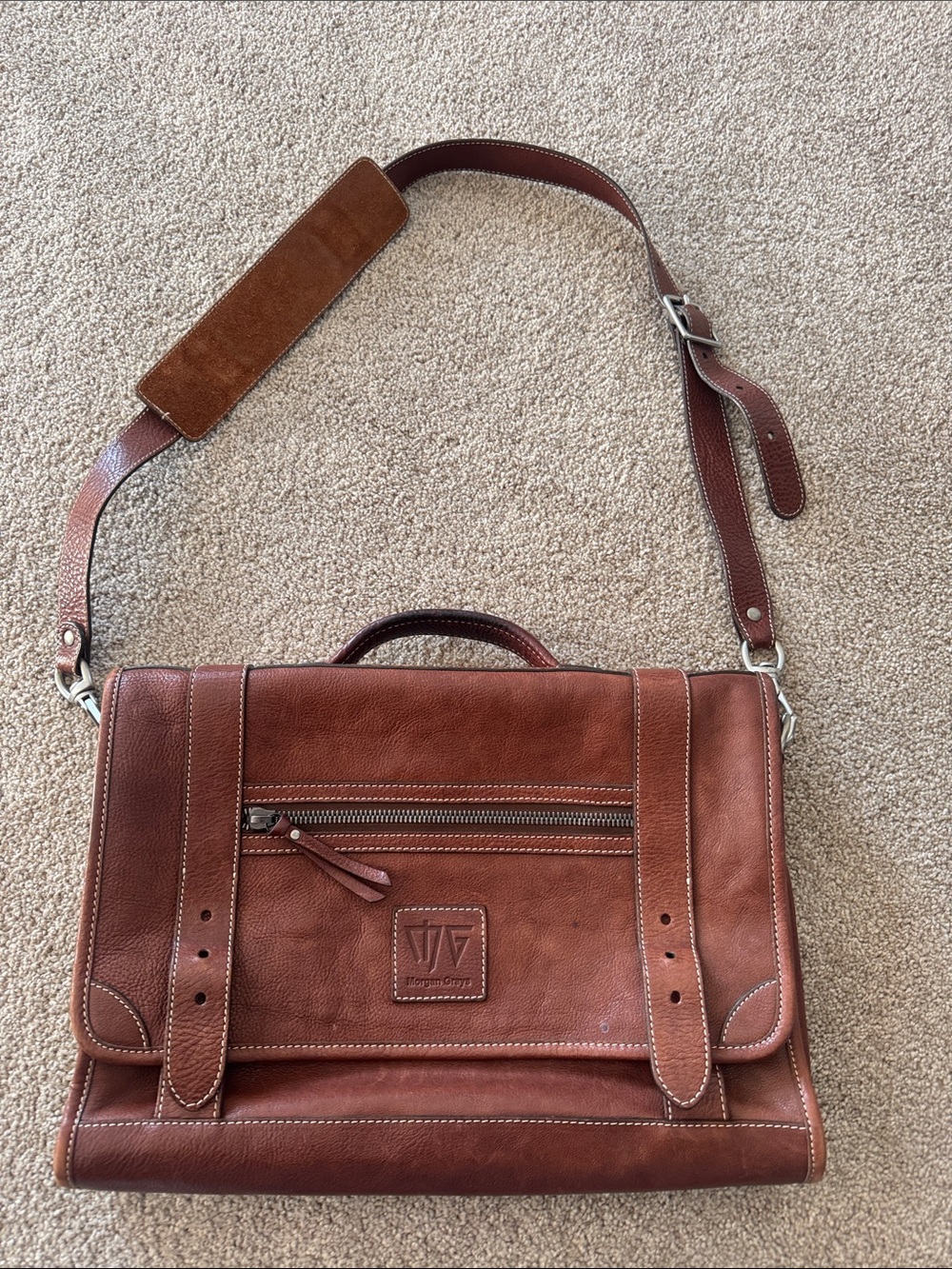 Morgan Grays luxury Brown Leather Messenger Bag - Classic Carry